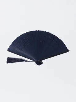 PARFOIS Abanico Bambú Con Perforado Azul Marino Discount