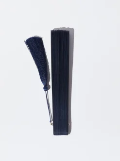 PARFOIS Abanico Bambú Con Perforado Azul Marino Discount