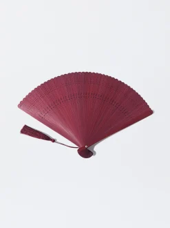 PARFOIS Abanico Bambú Con Perforado Burdeos Discount