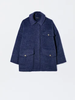 PARFOIS Abrigo Con Bolsillos Solapa Azul New