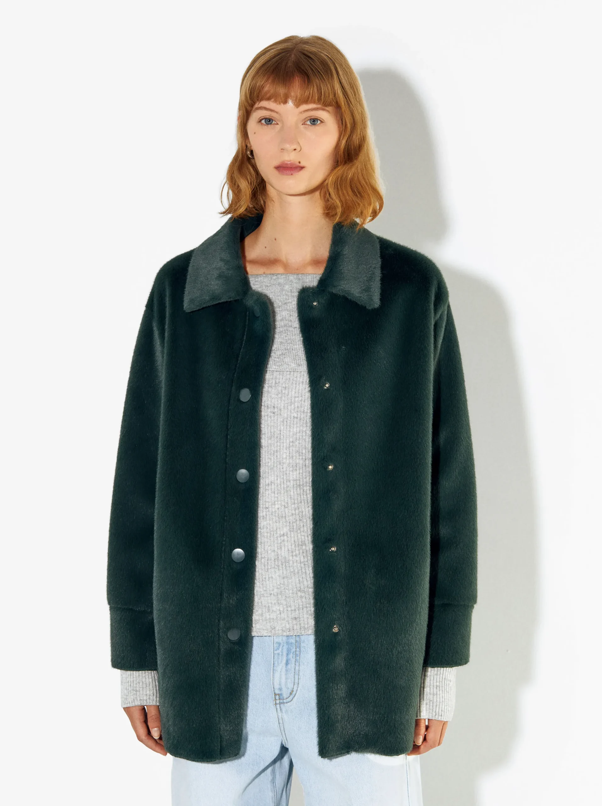 PARFOIS Abrigo De Pelo Con Bolsillos Verde Store