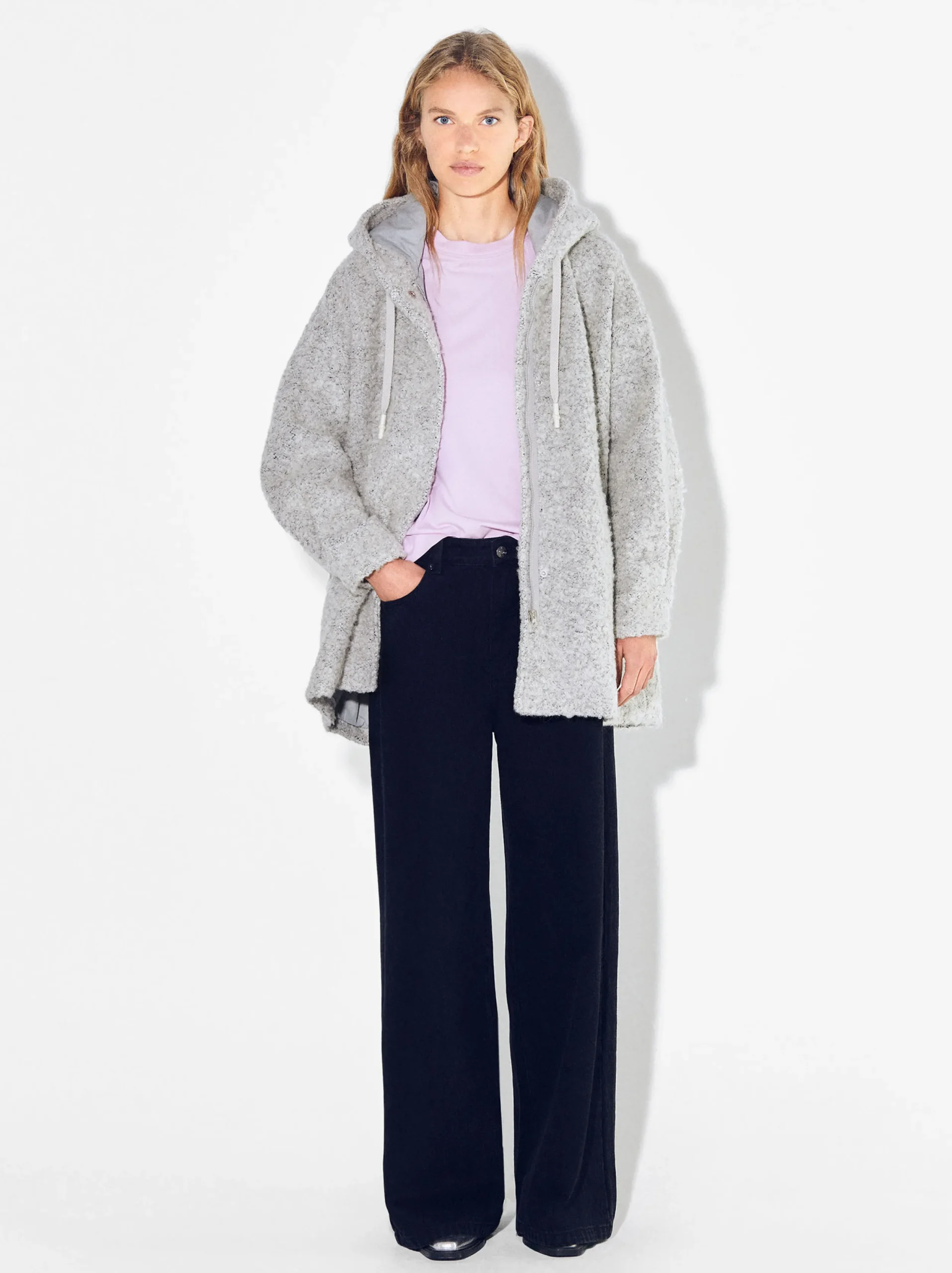 PARFOIS Abrigo Largo Con Capucha Gris Flash Sale