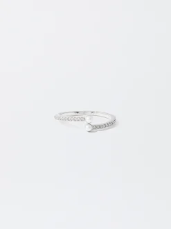 PARFOIS Anillo Con Perla Y Circonitas Plateado Flash Sale