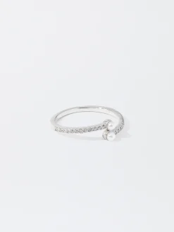 PARFOIS Anillo Con Perla Y Circonitas Plateado Flash Sale