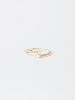 PARFOIS Anillo Con Perla Y Circonitas Dorado Sale