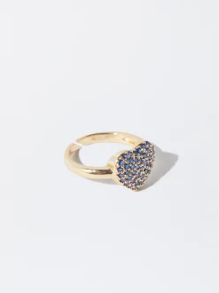 PARFOIS Anillo Corazón Con Circonitas Azul Outlet