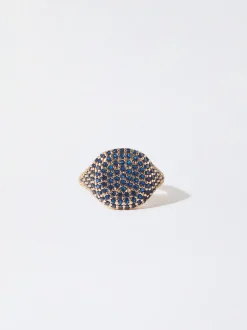 PARFOIS Anillo Dorado Con Circonitas Azul Fashion