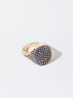 PARFOIS Anillo Dorado Con Circonitas Azul Fashion