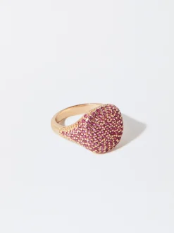 PARFOIS Anillo Dorado Con Circonitas Fucsia Cheap