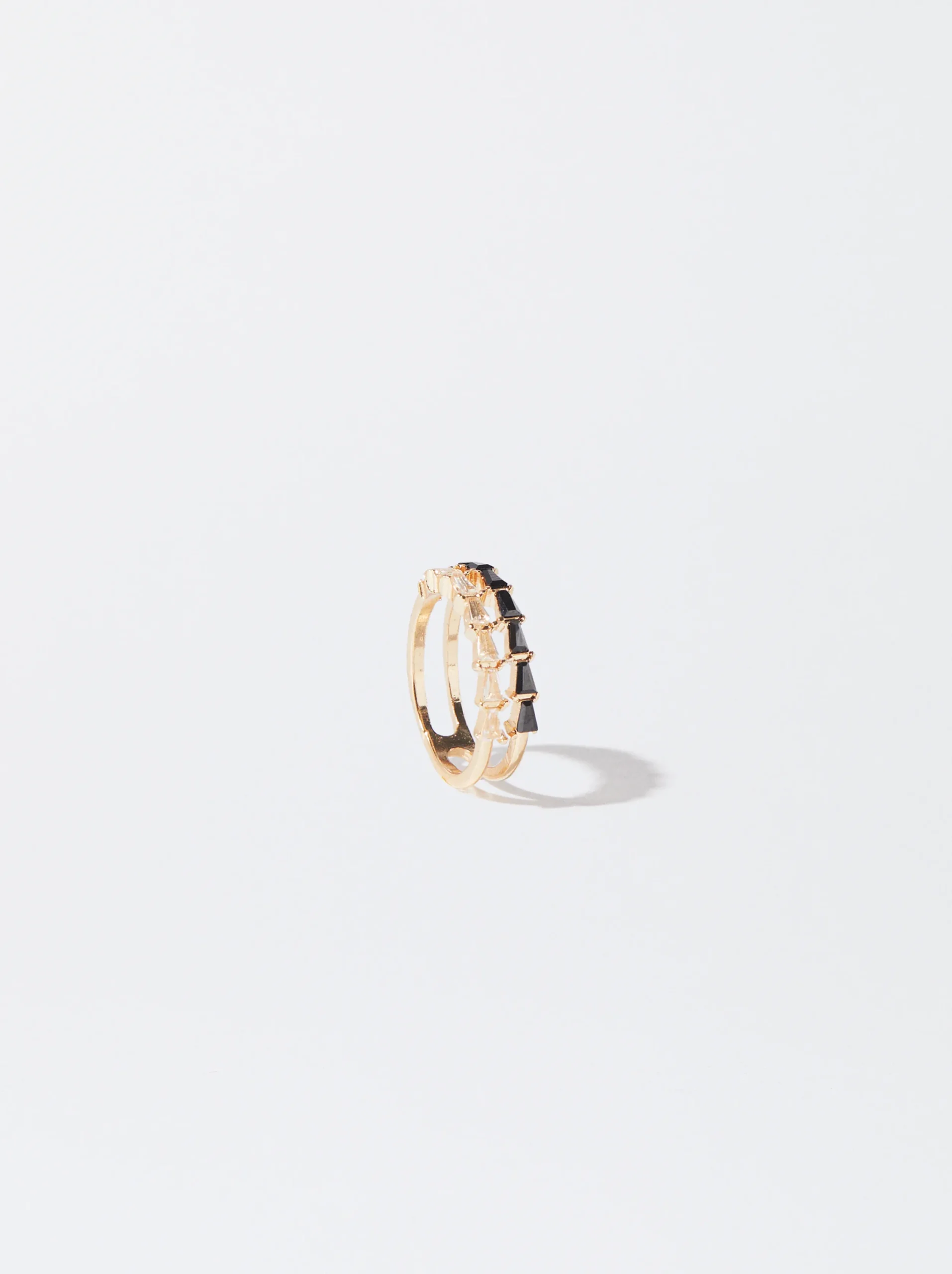 PARFOIS Anillo Dorado Con Cristales Negro New
