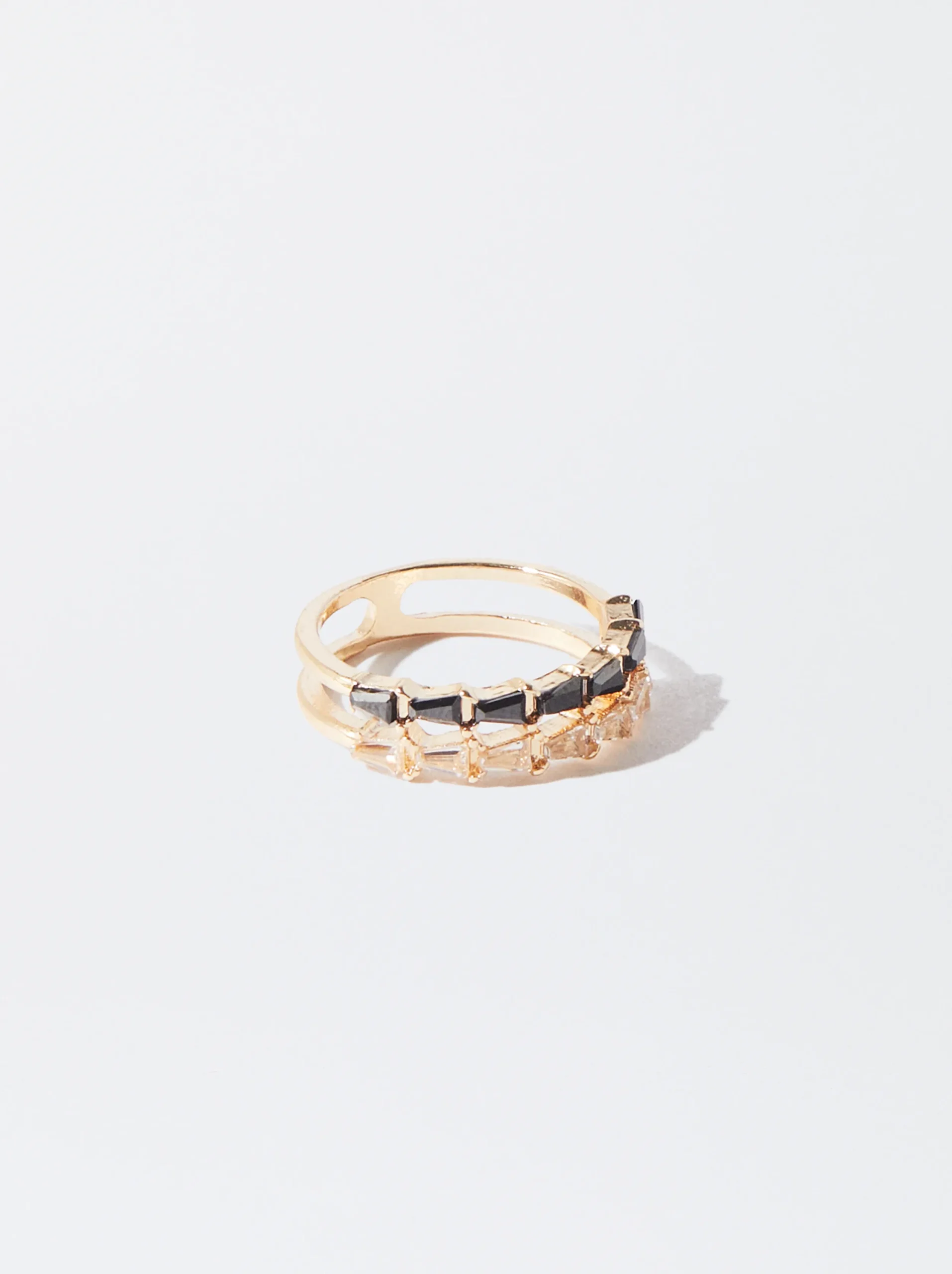 PARFOIS Anillo Dorado Con Cristales Negro New