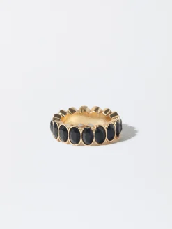PARFOIS Anillo Dorado Con Cristales Negro Discount