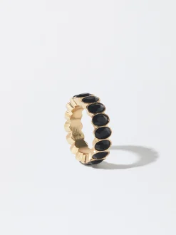 PARFOIS Anillo Dorado Con Cristales Negro Discount