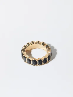 PARFOIS Anillo Dorado Con Cristales Negro Discount