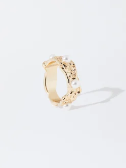 PARFOIS Anillo Dorado Con Perlas Blanco Clearance