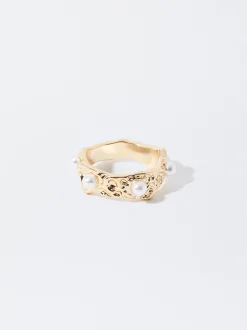 PARFOIS Anillo Dorado Con Perlas Blanco Clearance