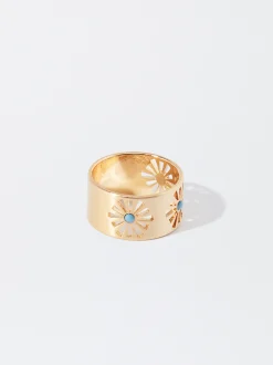 PARFOIS Anillo Dorado Con Piedra Azul Clearance