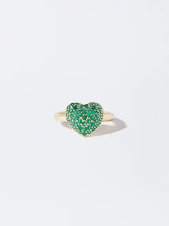 PARFOIS Anillo Dorado Corazón Con Circonias Verde Hot