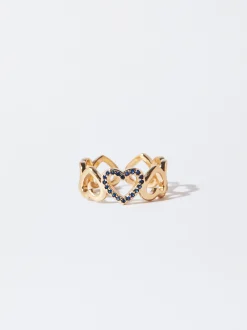PARFOIS Anillo Dorado Corazones Con Circonias Azul New
