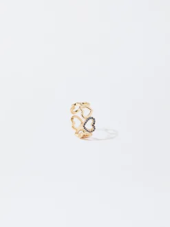 PARFOIS Anillo Dorado Corazones Con Circonias Azul New