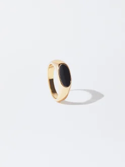 PARFOIS Anillo Dorado Esmaltado Negro Clearance
