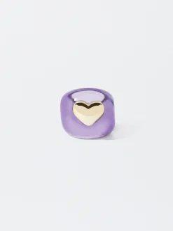 PARFOIS Anillo Resina Con Corazón Violeta Cheap