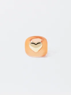 PARFOIS Anillo Resina Con Corazón Naranja Sale