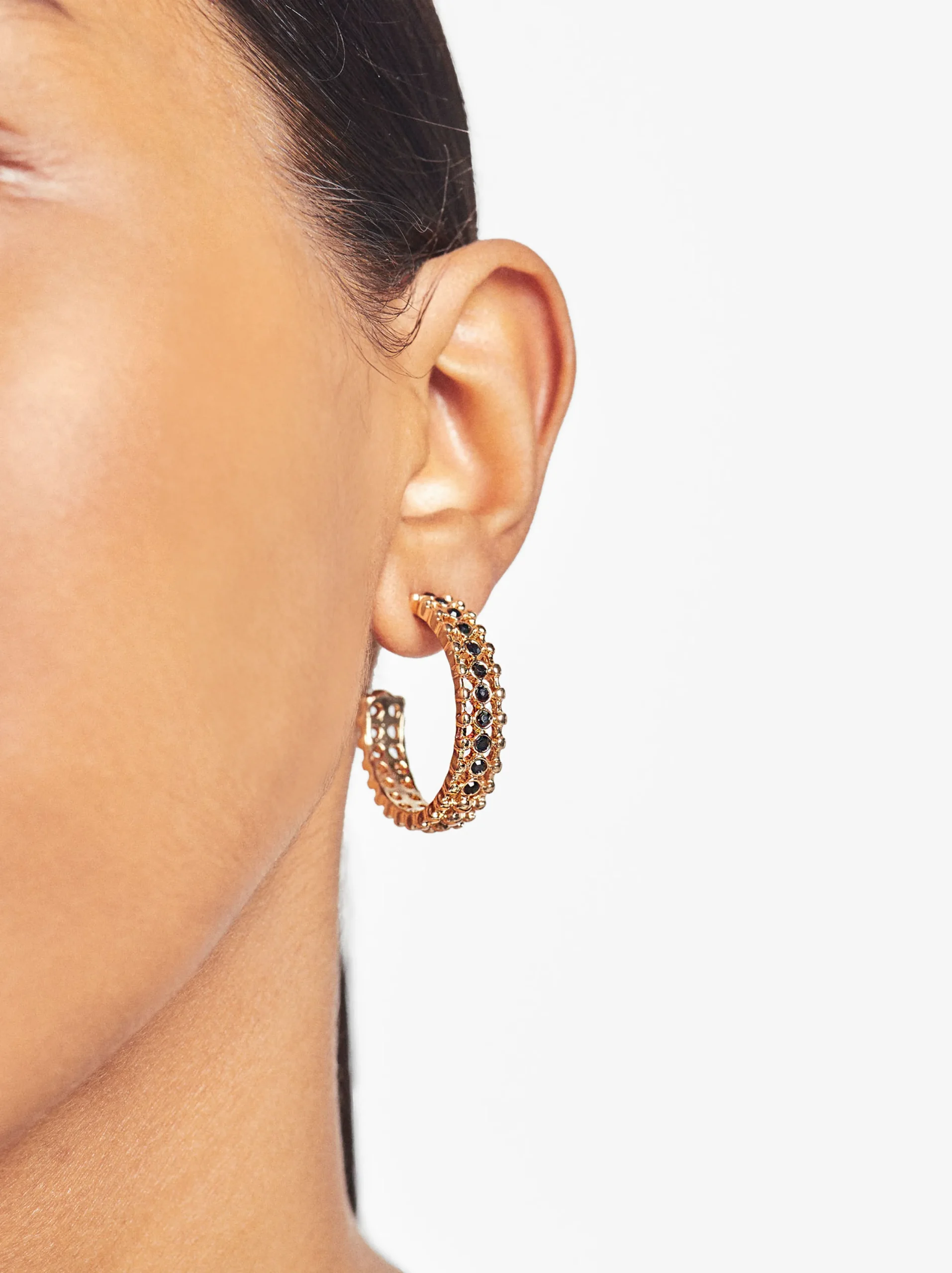 PARFOIS Aros Dorados Con Circonitas Negro Online