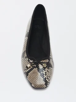 PARFOIS Bailarinas Estampado Animal Con Lazo Beige New