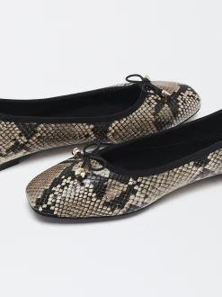 PARFOIS Bailarinas Estampado Animal Con Lazo Beige New