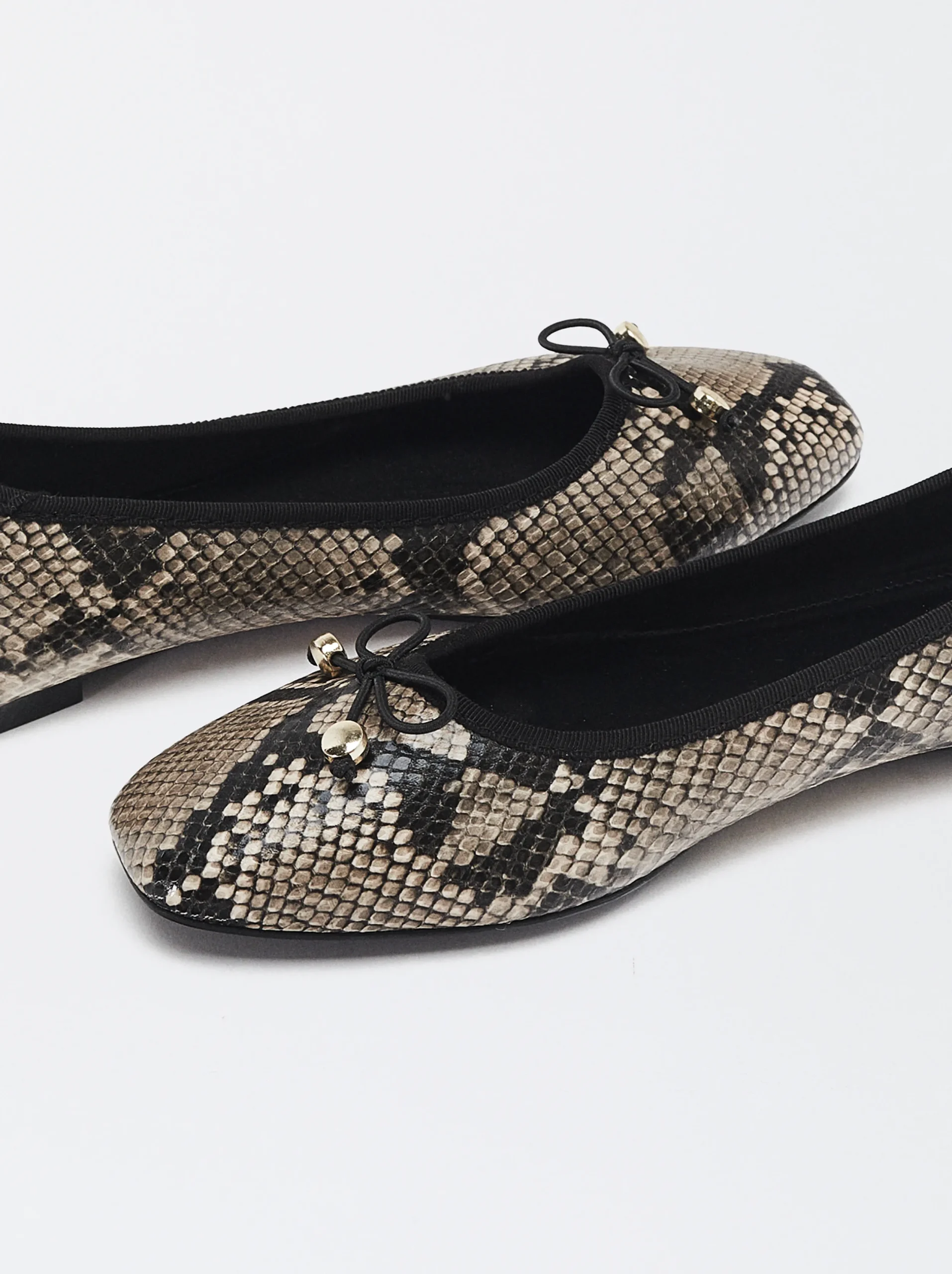 PARFOIS Bailarinas Estampado Animal Con Lazo Beige New