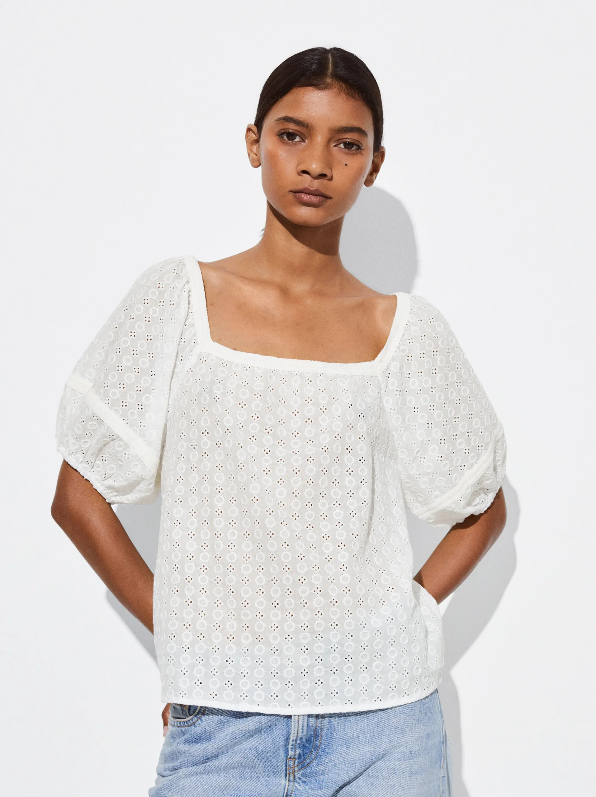 PARFOIS Blusa Con Bordados Blanco Cheap