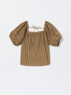PARFOIS Blusa Con Bordados Marrón Discount