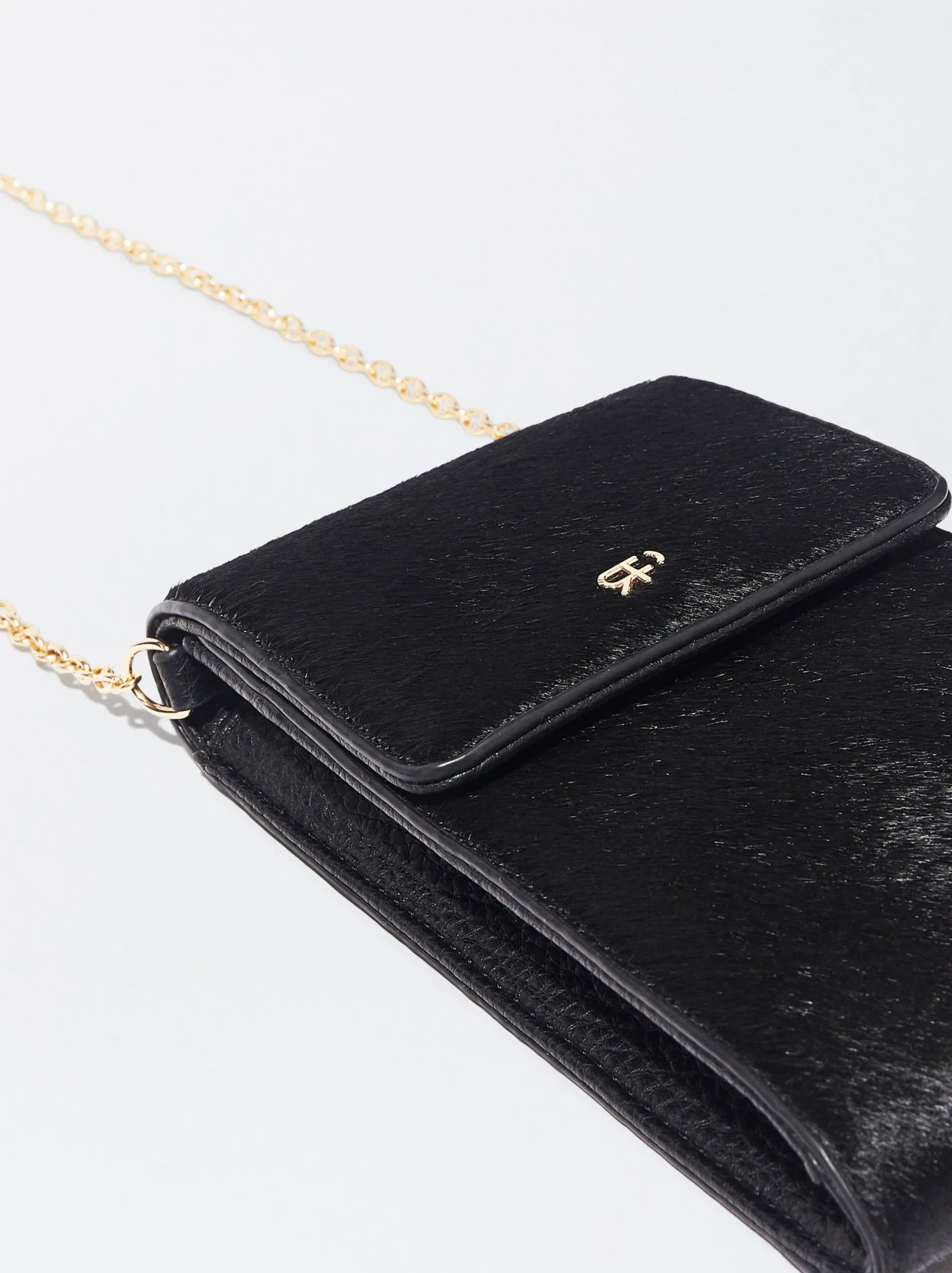 PARFOIS Bolso Para Móvil En Pelo Negro New