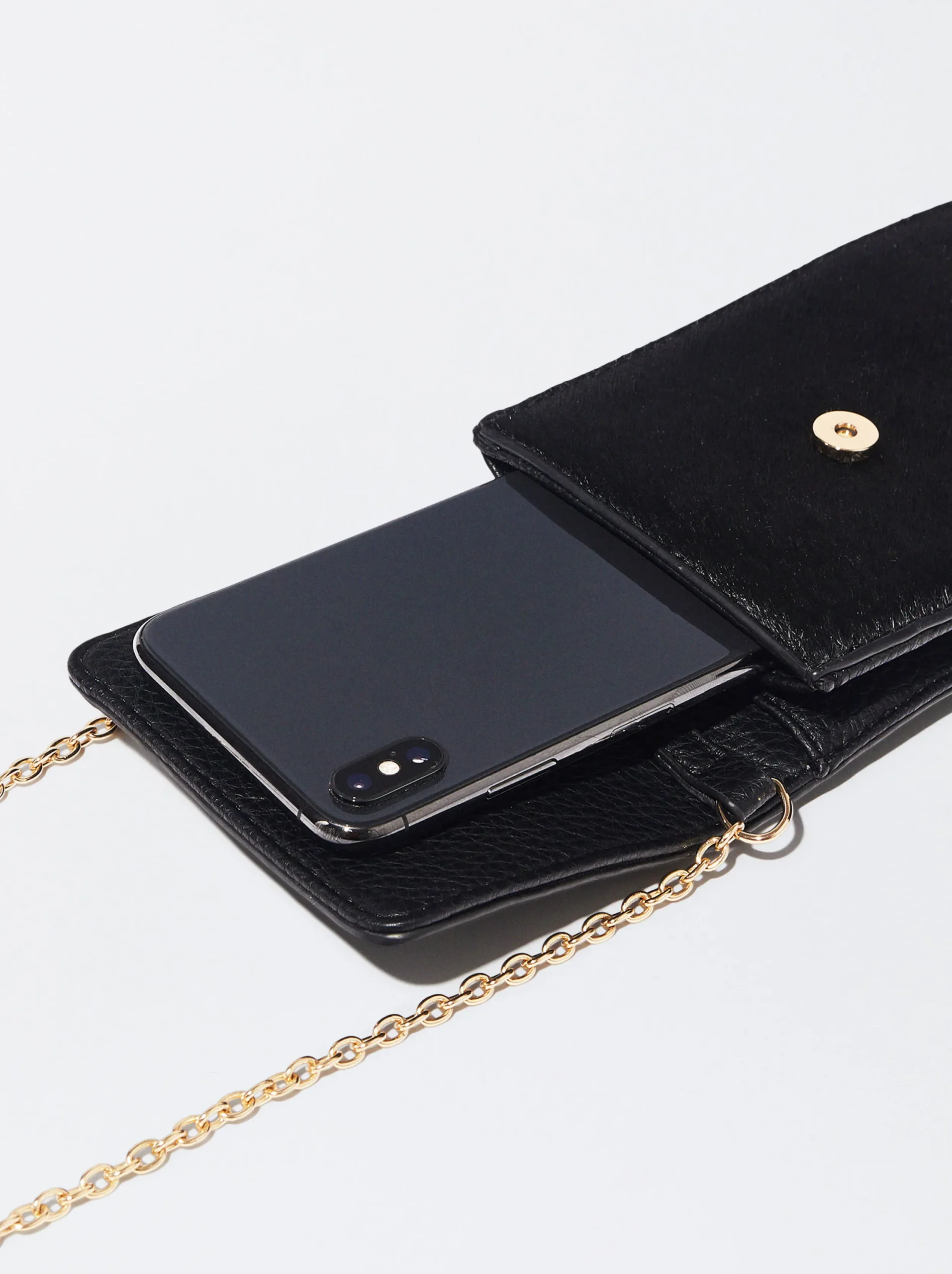 PARFOIS Bolso Para Móvil En Pelo Negro New