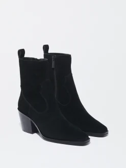 PARFOIS Botín Cowboy De Piel Con Tacón Negro Discount