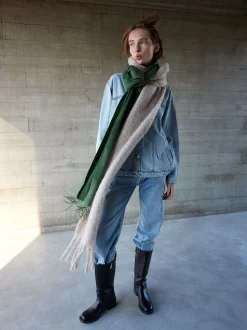 PARFOIS Bufanda De Lana Con Flecos Verde Sale