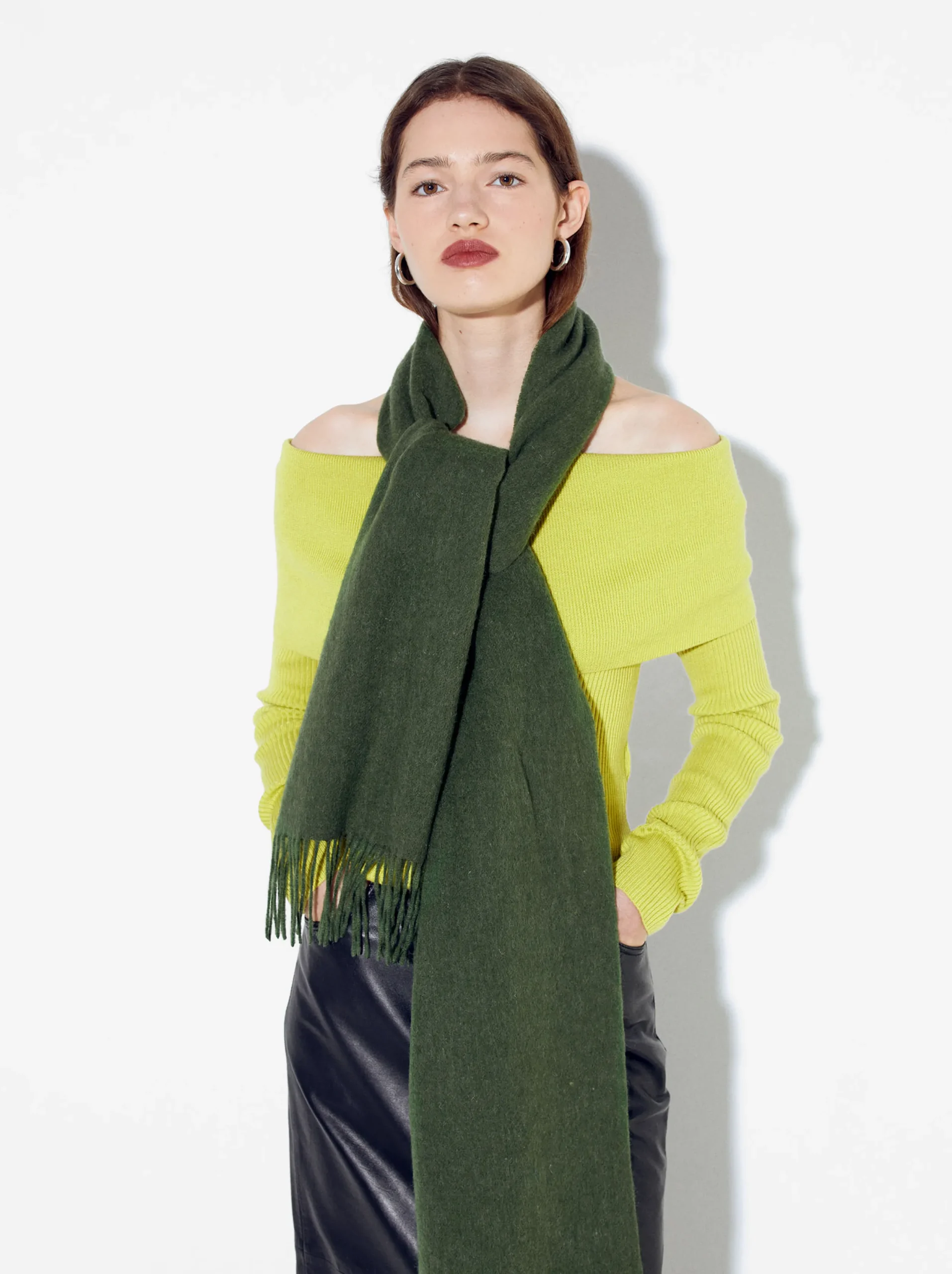 PARFOIS Bufanda De Lana Con Flecos Verde Sale