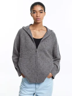 PARFOIS Cárdigan De Punto Com Strass Gris Best Sale