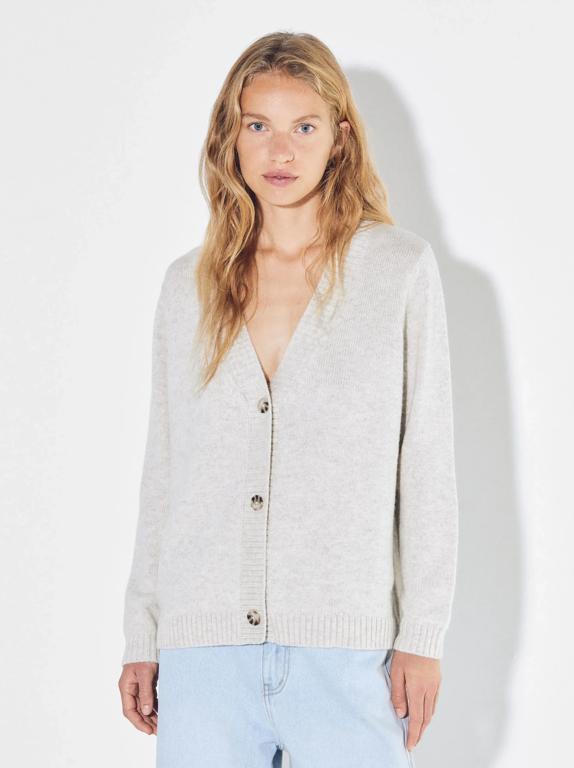 PARFOIS Cárdigan De Punto Con Botones Beige Cheap