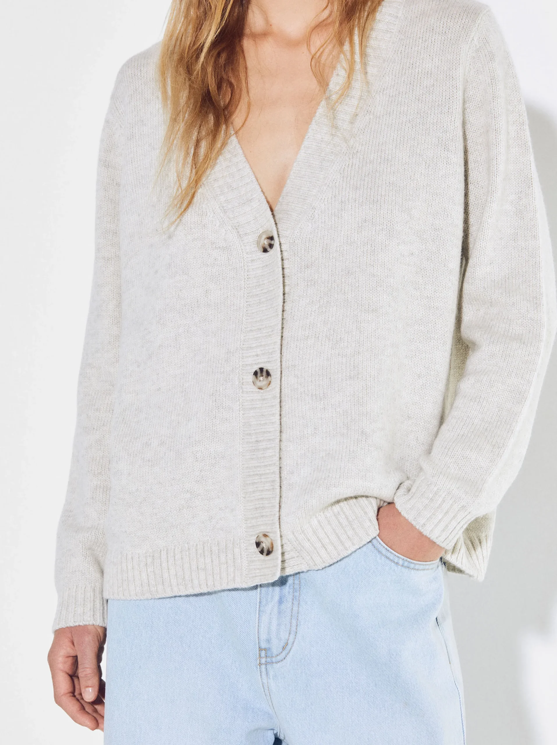 PARFOIS Cárdigan De Punto Con Botones Beige Cheap
