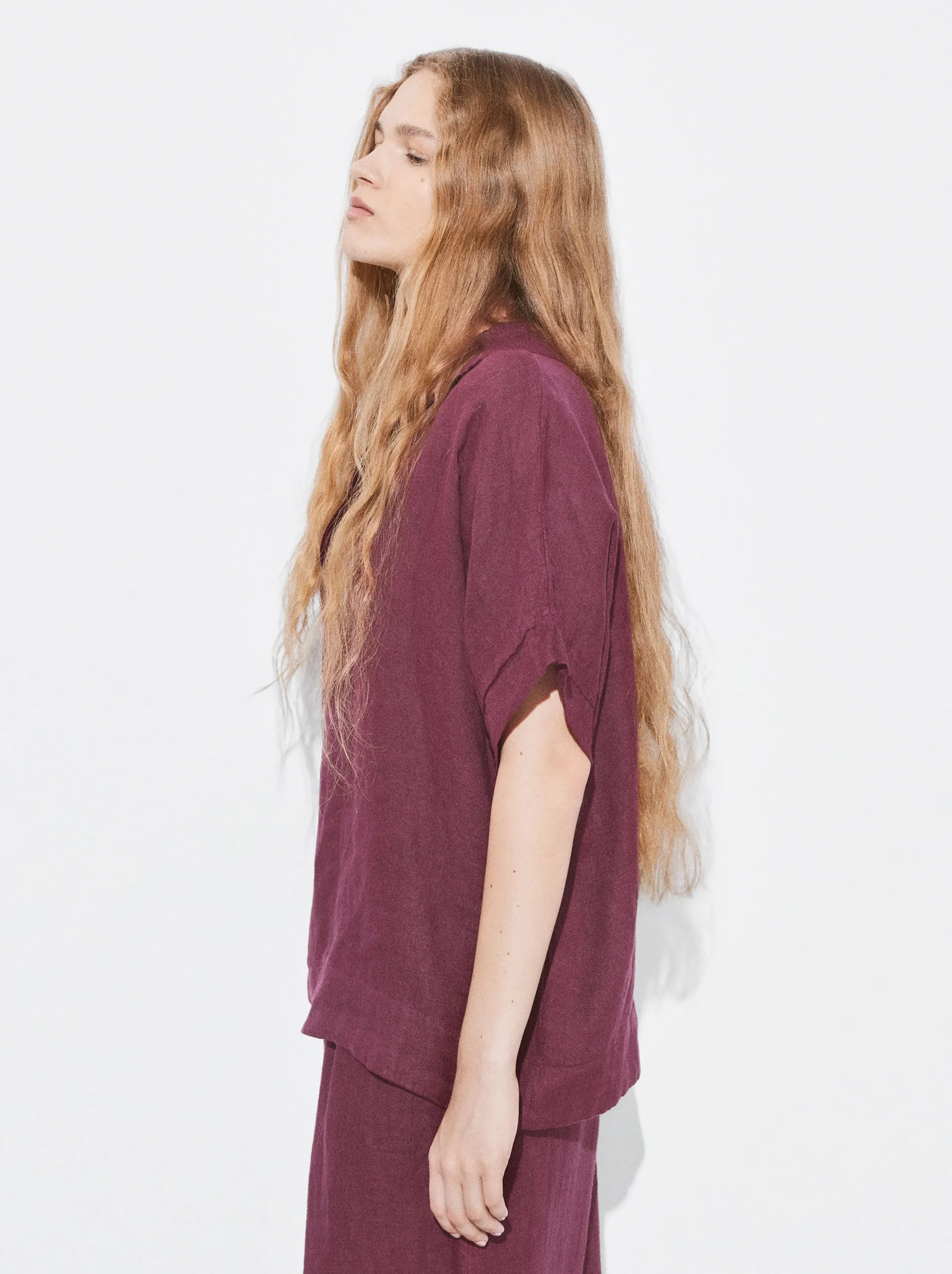 PARFOIS Camisa 100% Lino Burdeos New
