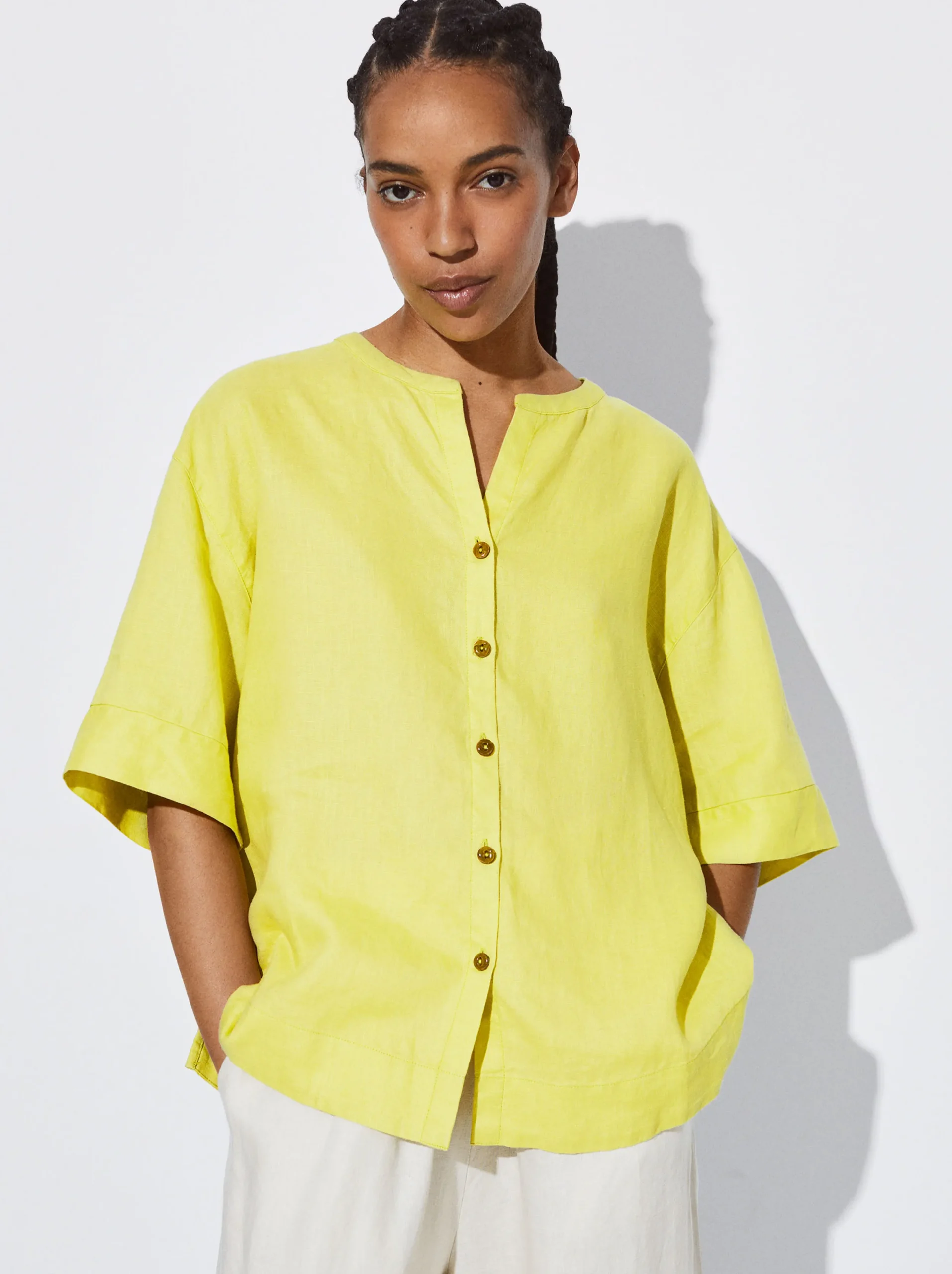 PARFOIS Camisa 100% Lino Amarillo Best