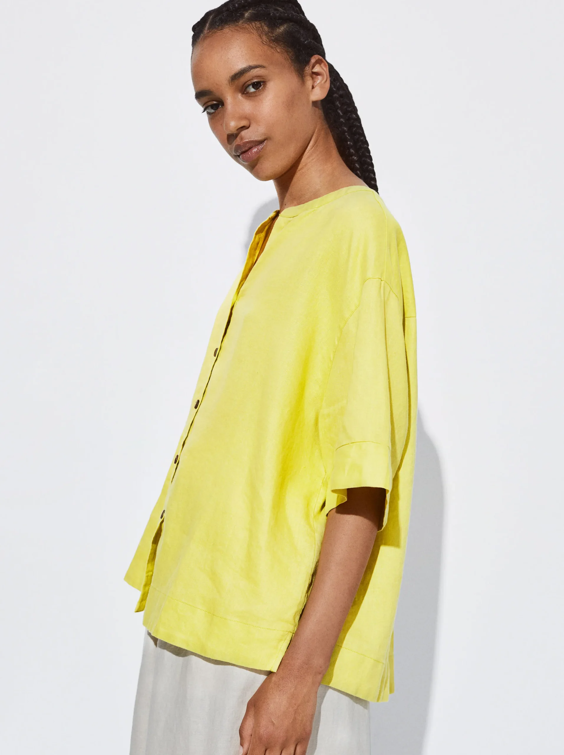 PARFOIS Camisa 100% Lino Amarillo Best