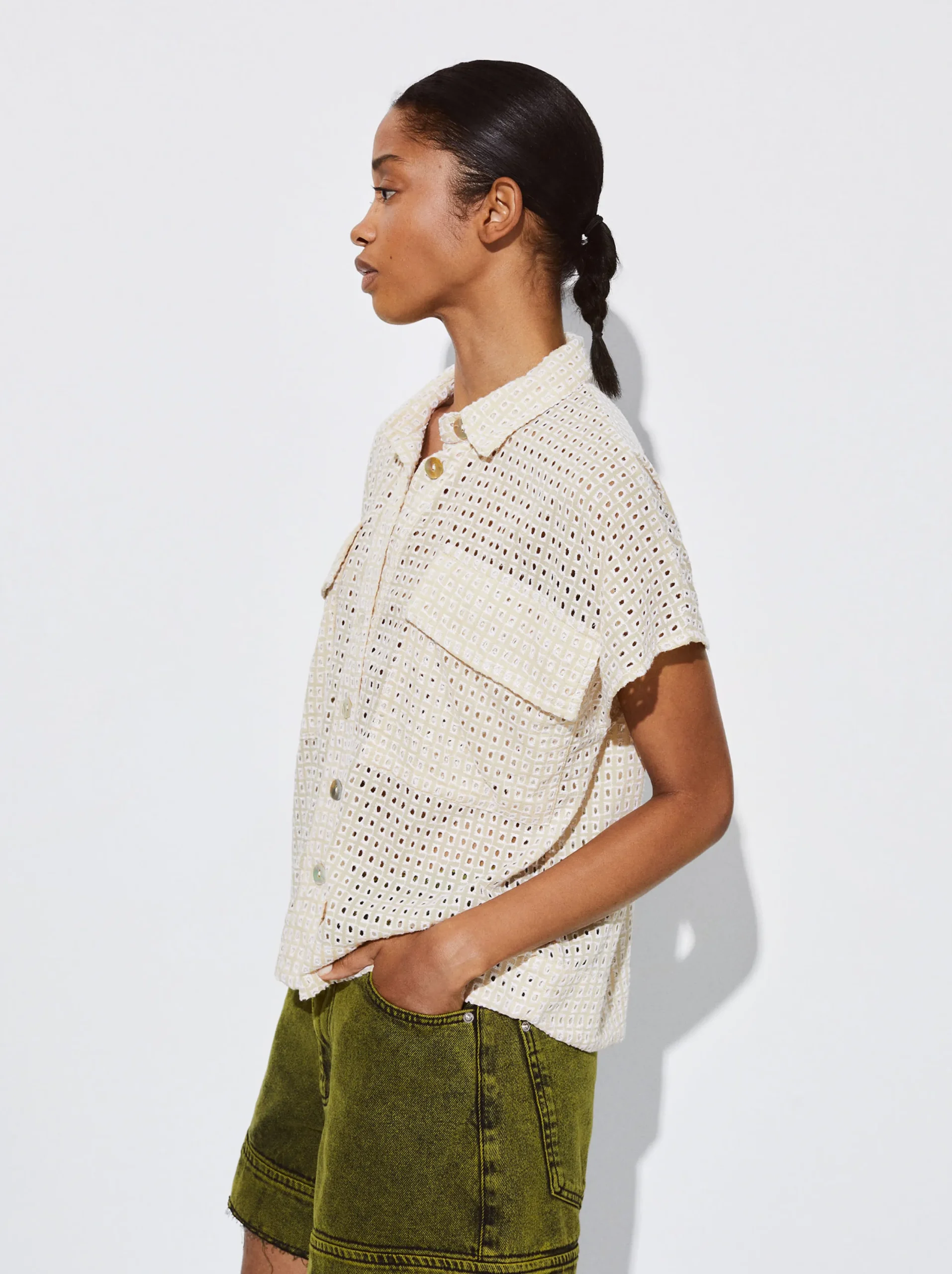 PARFOIS Camisa Algodón Con Bordado Crudo Cheap