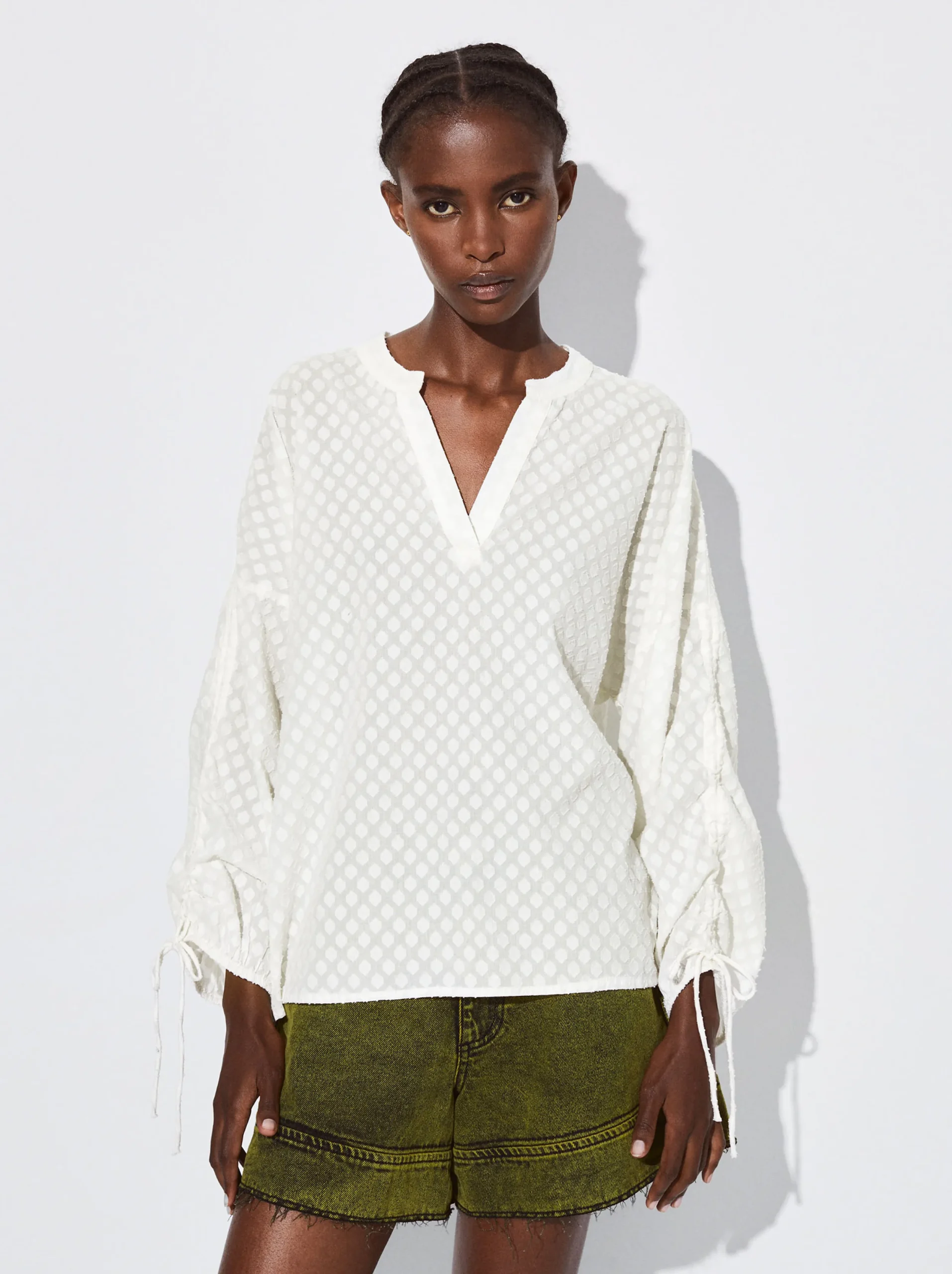 PARFOIS Camisa Algodón Con Lazada Crudo Clearance