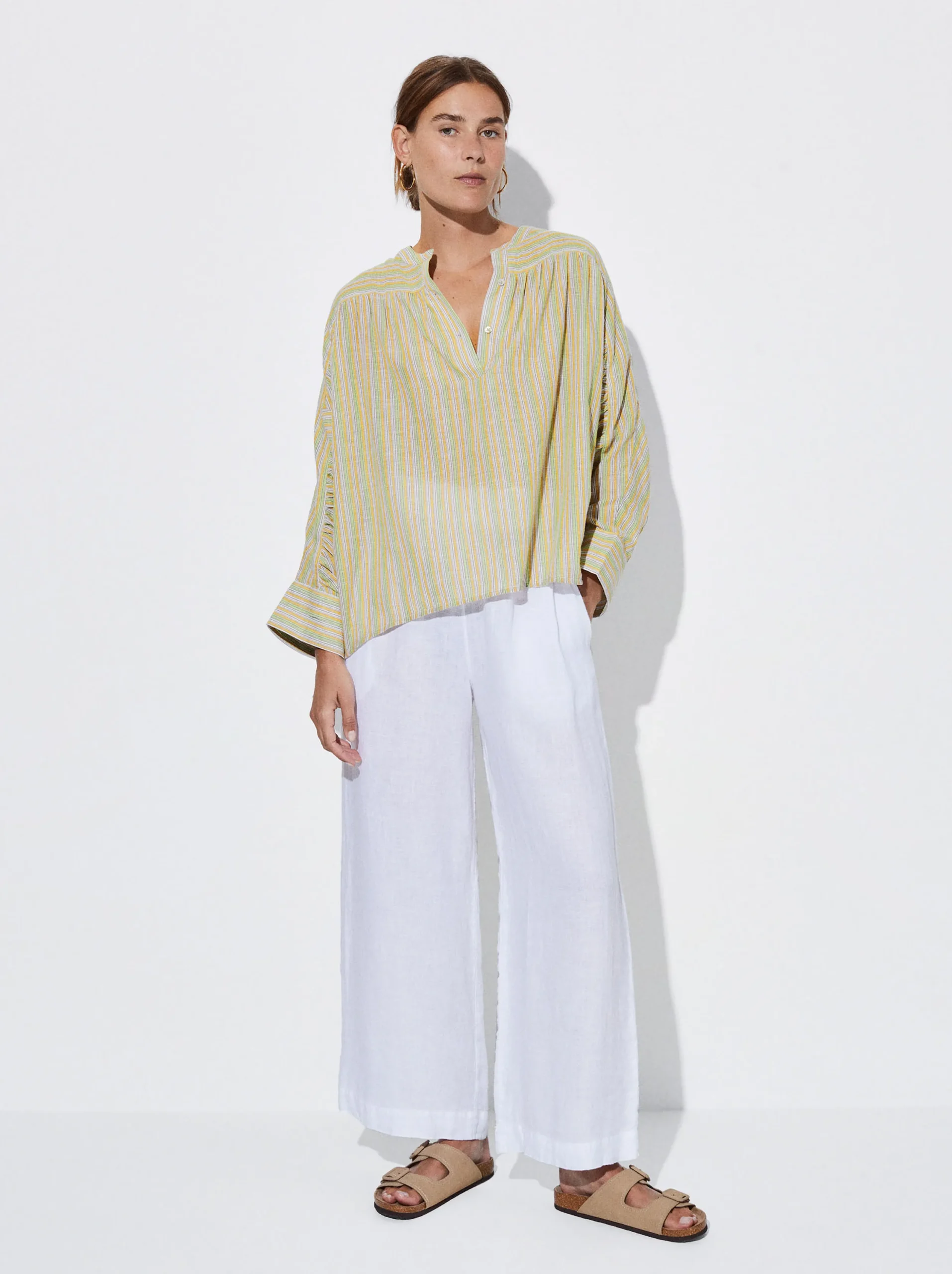 PARFOIS Camisa Algodón Con Rayas Multicor Cheap