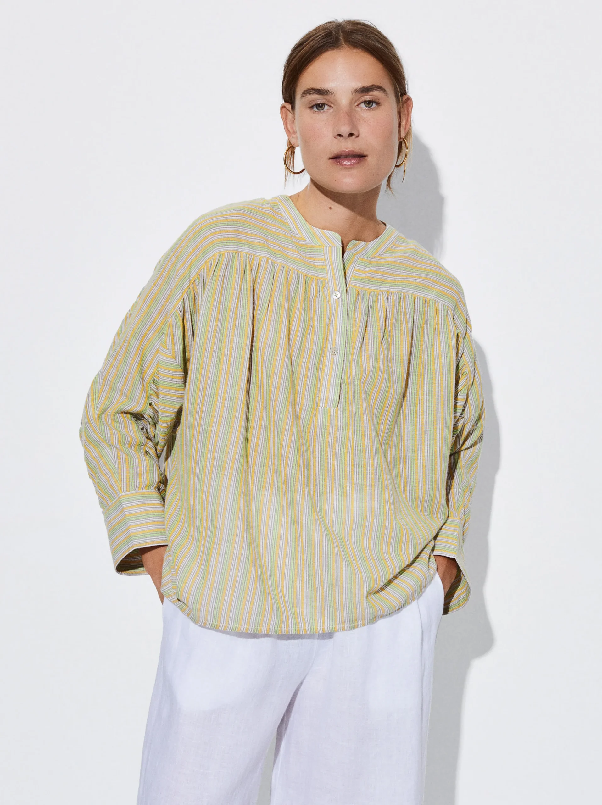 PARFOIS Camisa Algodón Con Rayas Multicor Cheap