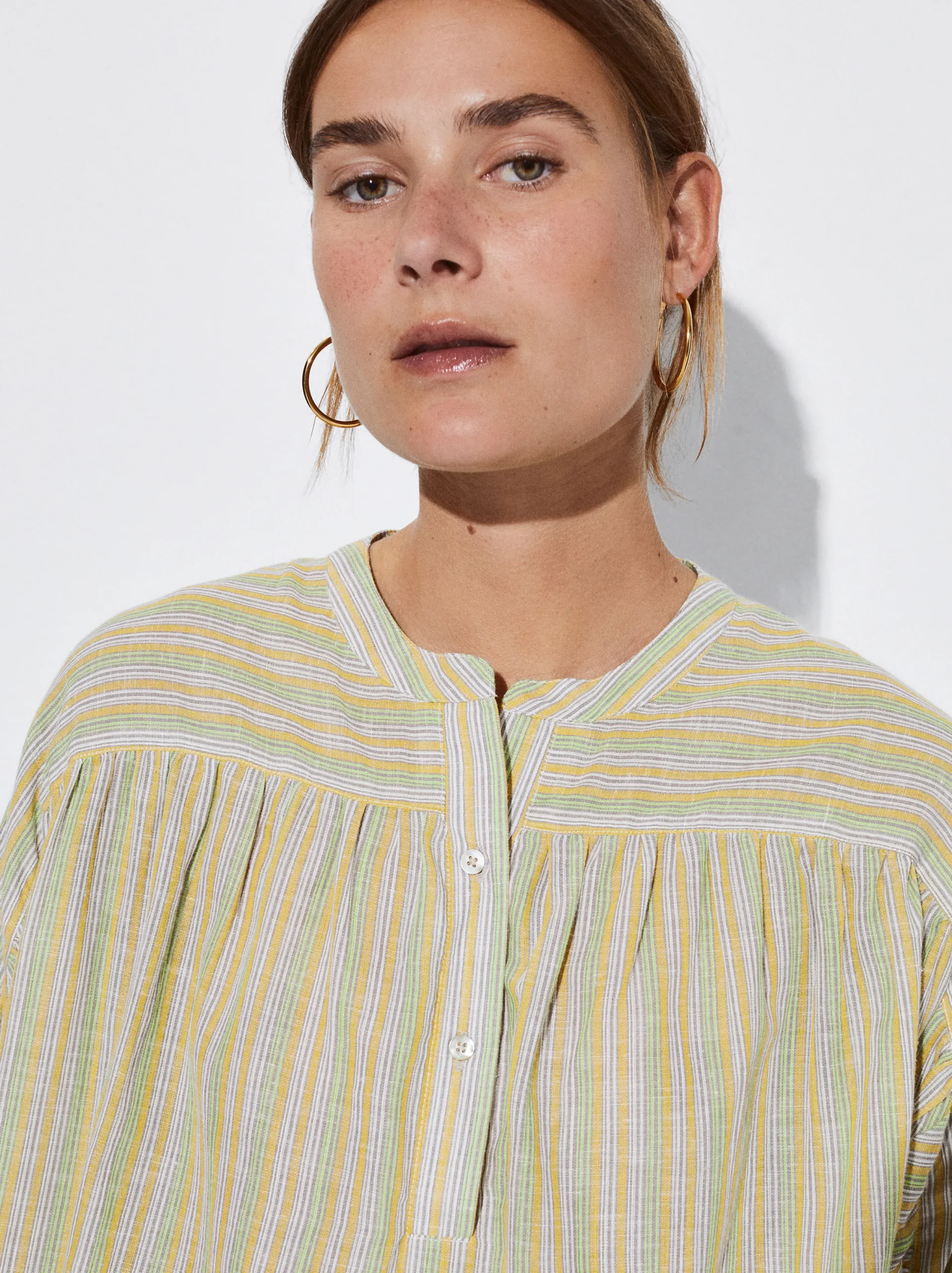 PARFOIS Camisa Algodón Con Rayas Multicor Cheap