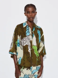 PARFOIS Camisa Algodón Estampada Caqui Discount